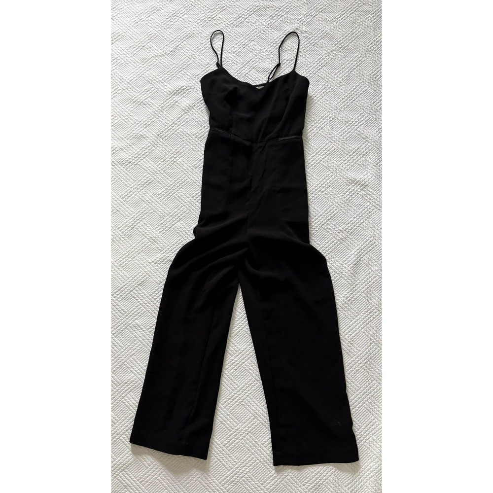 Maeve Anthropologie Women's Jumpsuit Black Sz 8 Spaghetti Strap Pockets Wide Leg